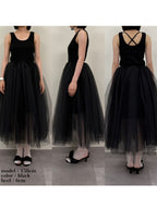 Volume tulle skirt tank dress ブラック