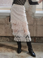 Shiny lace tiered skirt ピンク size:M model:173cm DASHA.G
