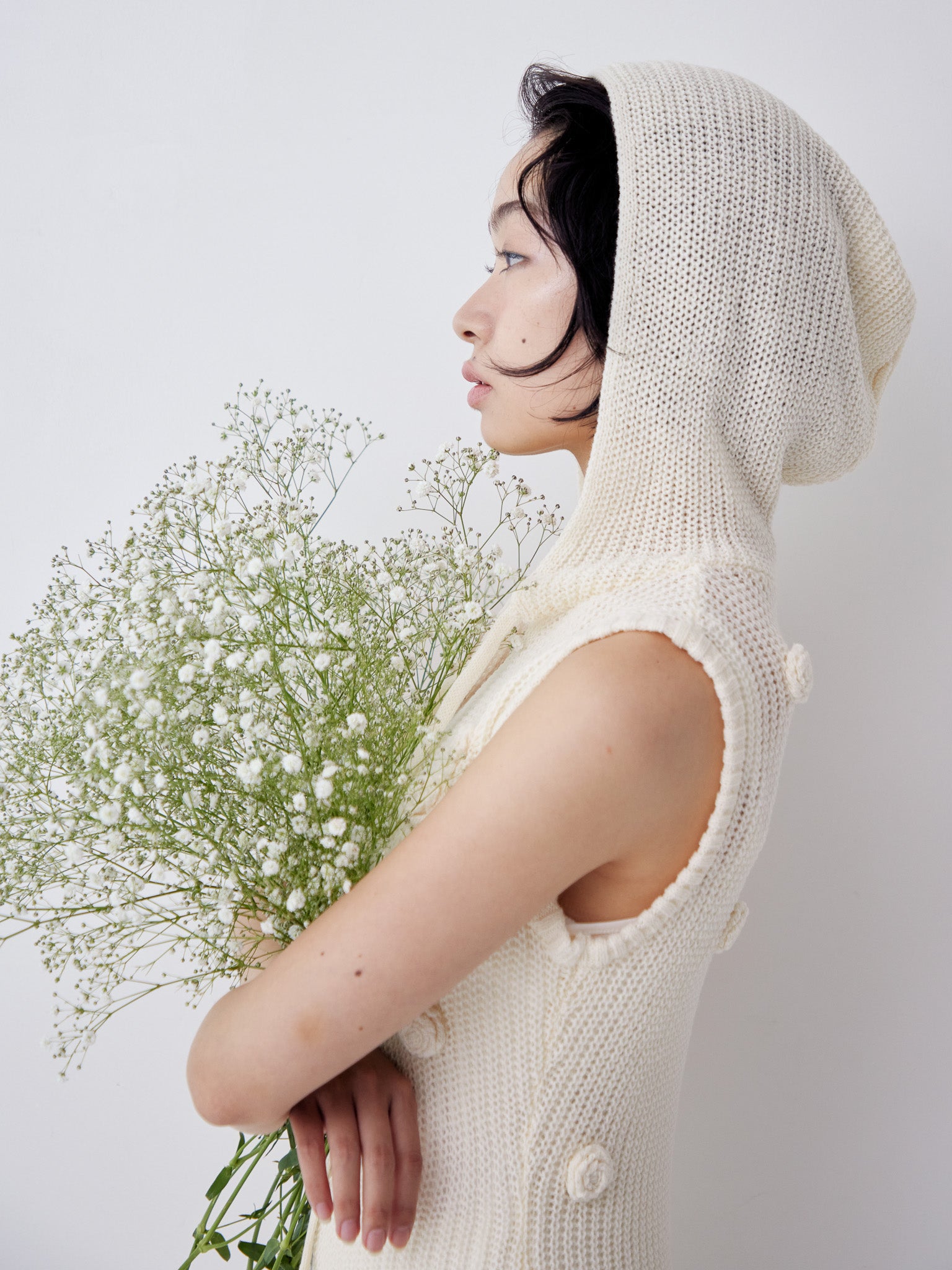 Rose knit hoodie dress ホワイト size:M model:161cm 富樫かなえ