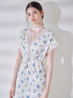 Lace trimming flower dress ブルー size:M model:170cm ALICE