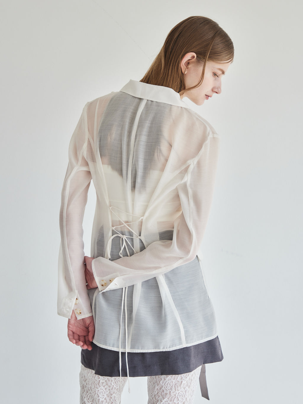 Ribbon sheer jacket アイボリー size:M model:174cm LERA