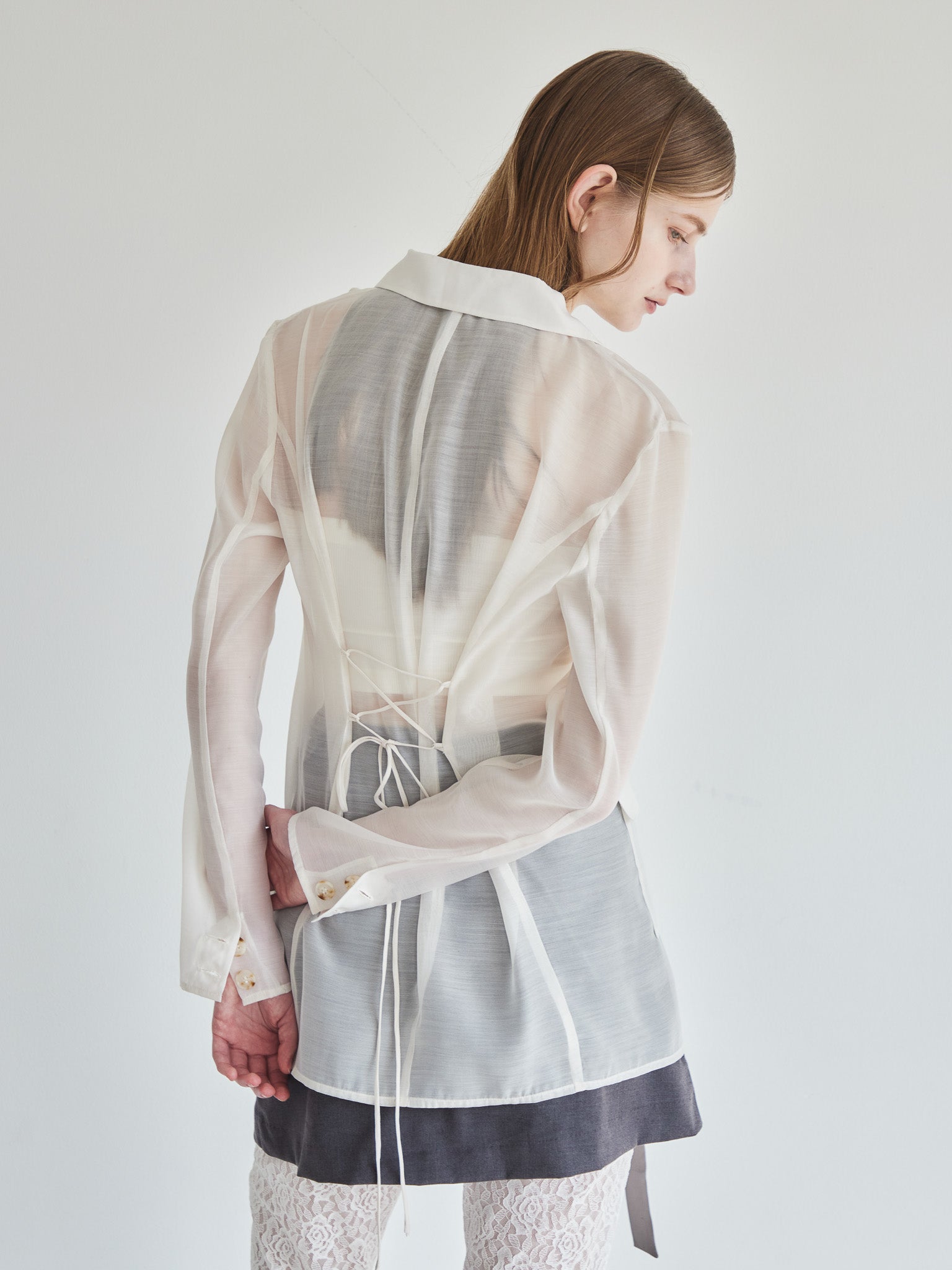 Ribbon sheer jacket アイボリー size:M model:174cm LERA