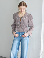 Front ribbon blouse ブラウン size:M model:171cm ANIUTA