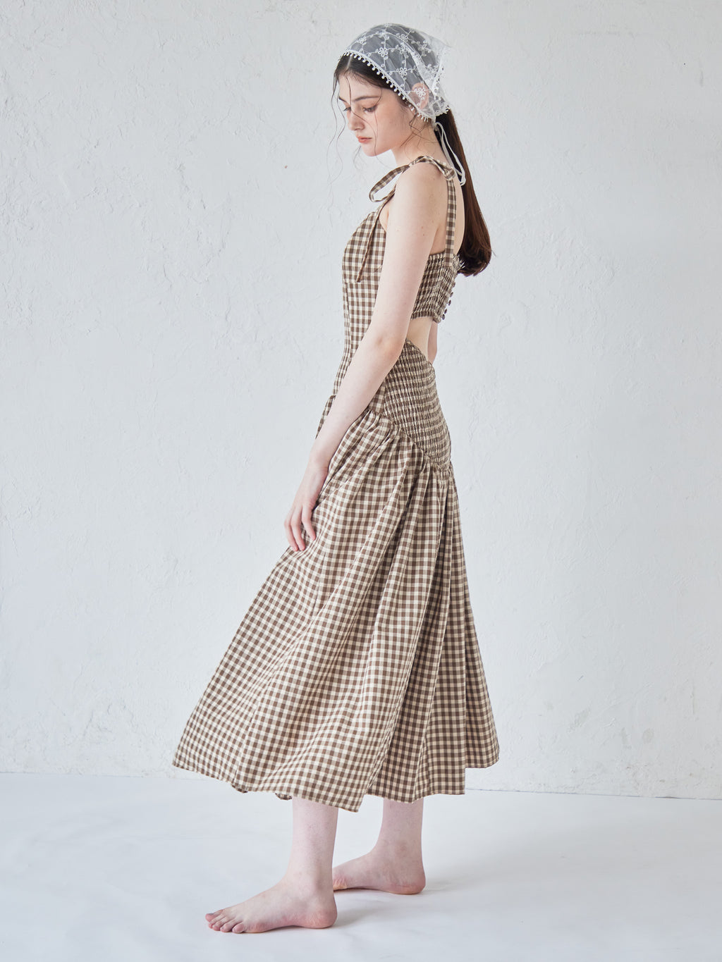 Gingham check back open dress ブラウン size:M model:170cm ALICE