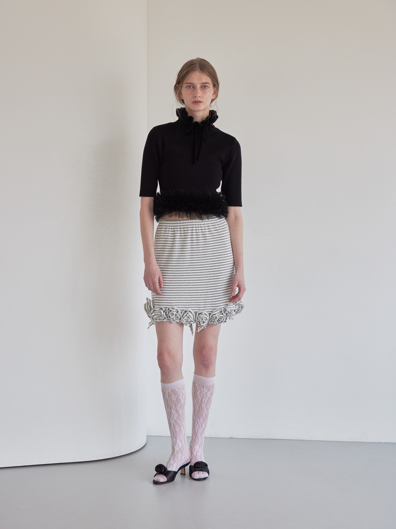 Hem tulle rib knit ブラック size:M model:174cm LERA