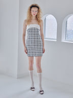 Rhinestone mini dress チェック size:M model:173cm Olesia