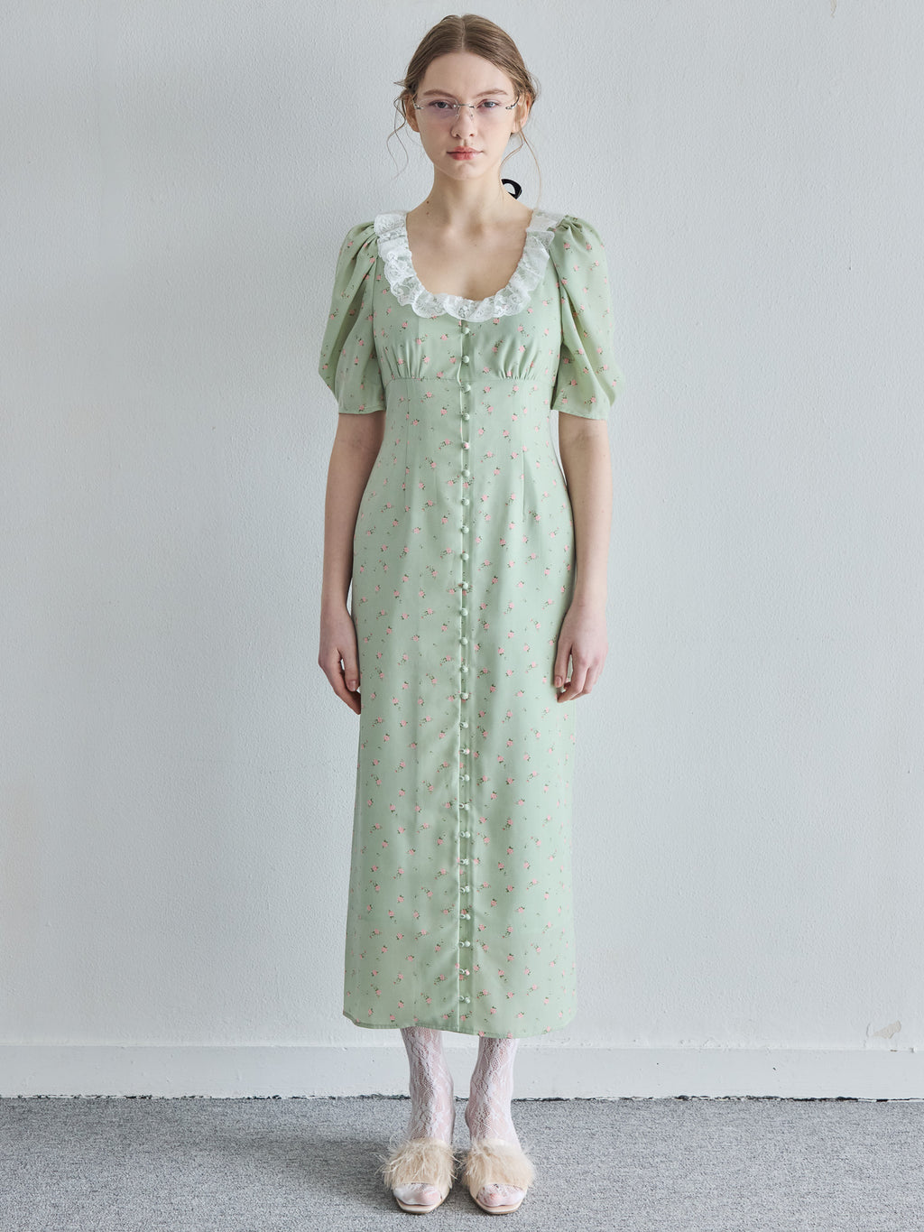 Decollete lace dress ミント size:M model:171cm ANIUTA