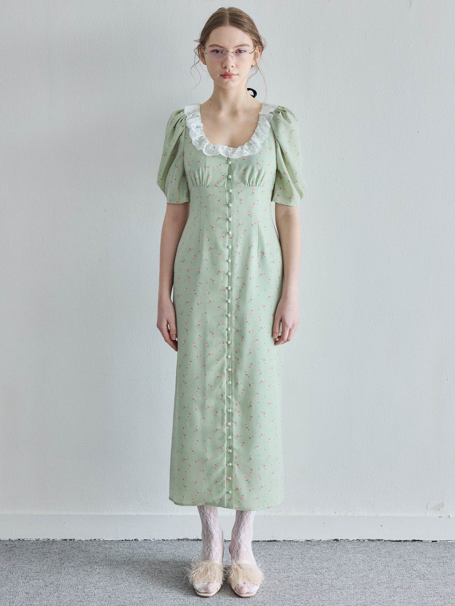 Decollete lace dress ミント size:M model:171cm ANIUTA