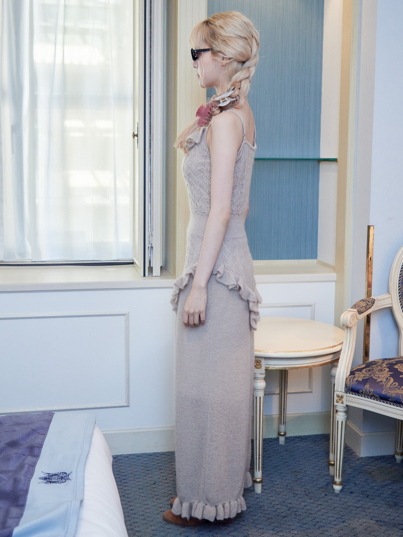 Mohair crochet cami dress モカ size:M model:163cm MINAMI