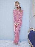 Ribbon embroidered velour dress & tippet ピンク size:M model:163cm MINAMI