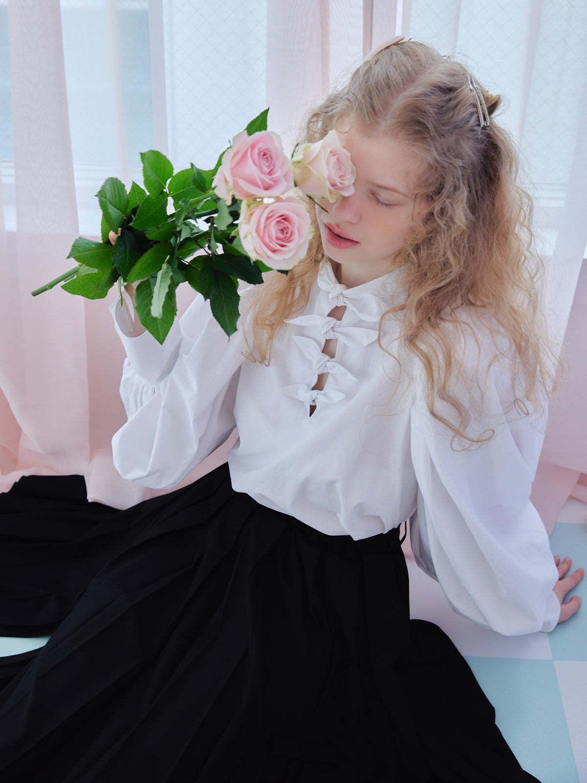 Many ribbon volume sleeve blouse ホワイト size:M model:173cm Olesia