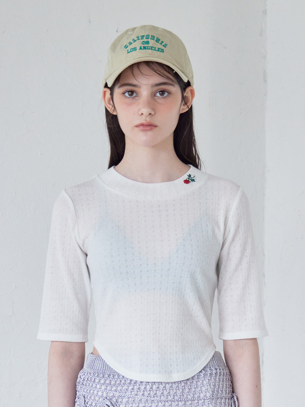 Rose embroidery eyelet short top ホワイト size:M model:170cm ALICE