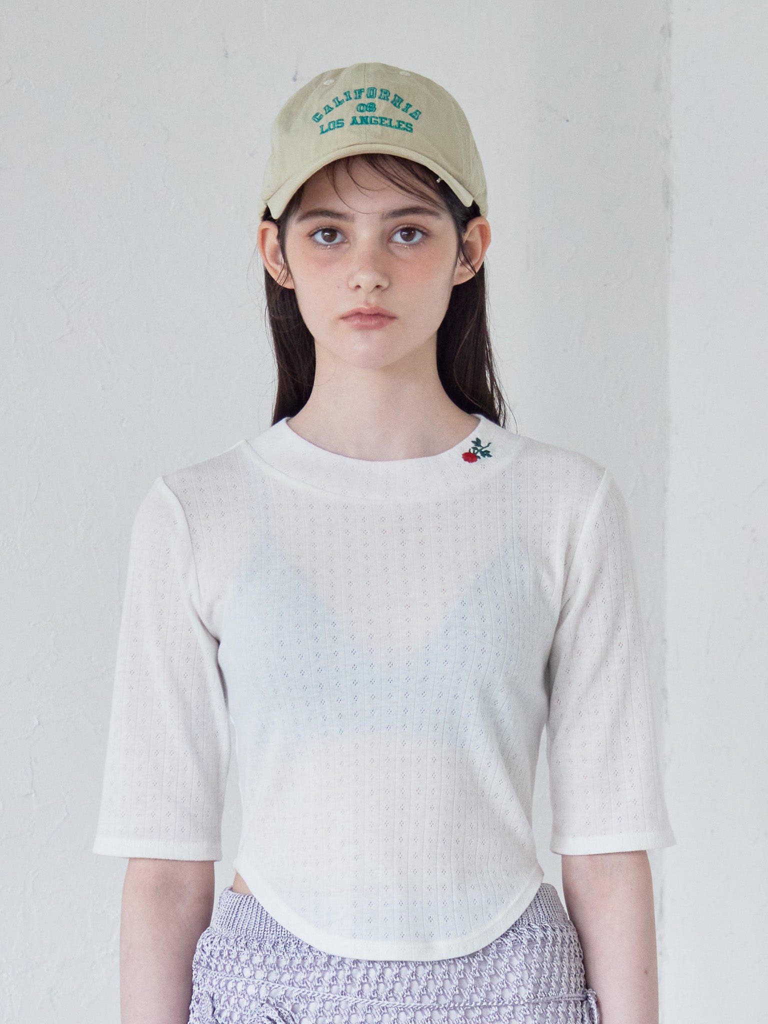 Rose embroidery eyelet short top ホワイト size:M model:170cm ALICE