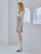 Rhinestone mini dress チェック size:M model:173cm Olesia