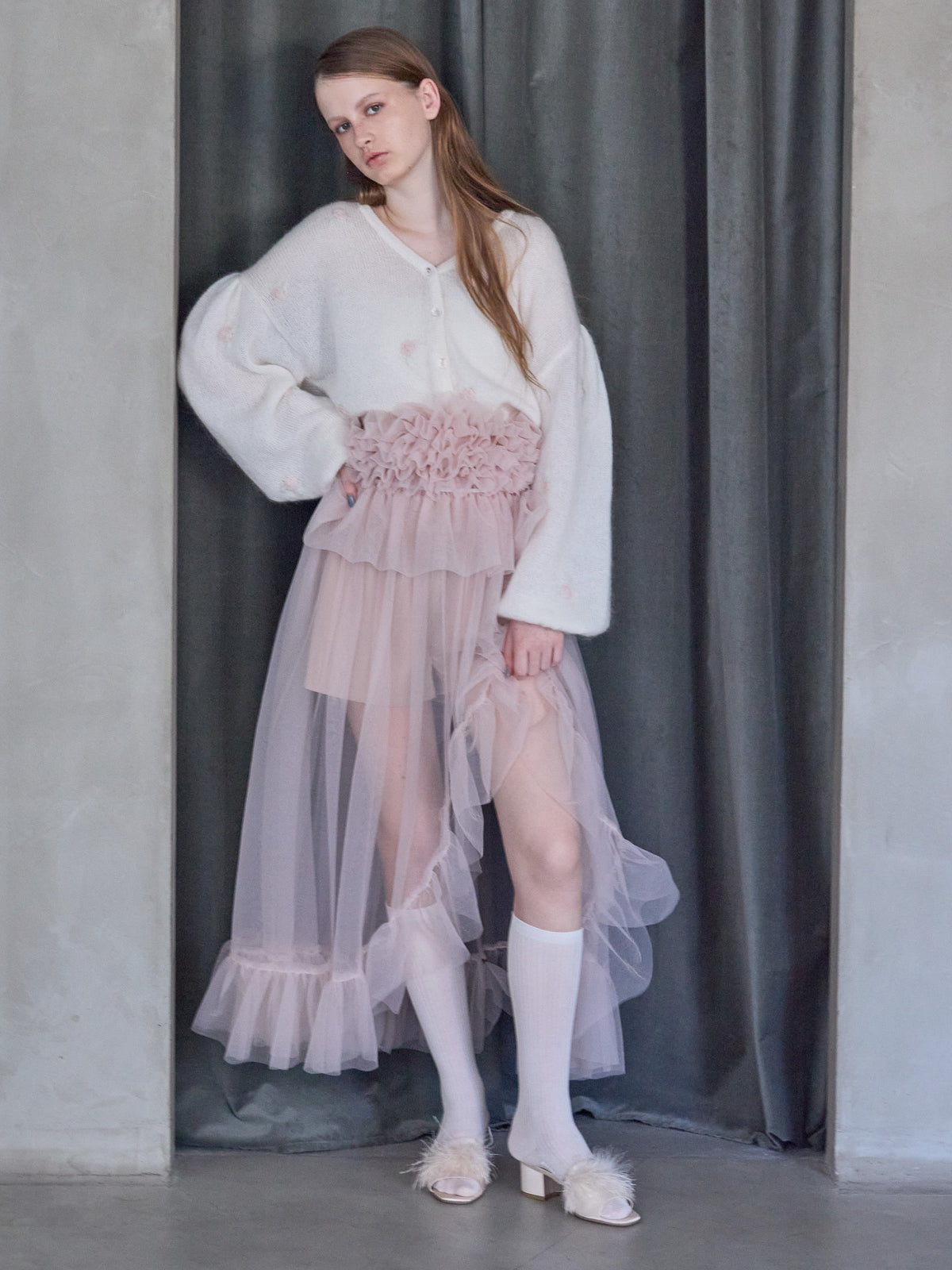 Many rose embroidery cardigan ホワイト size:M model:173cm ALINA