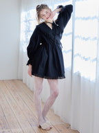 French letter collar wrap mini dress ブラック size:M model:174cm KATERYNA
