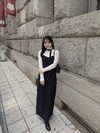 Stripe ribbon tight dress ネイビー