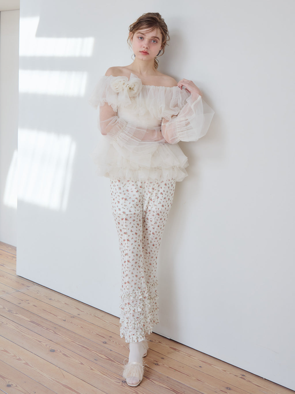 Frill tulle print pants アイボリー size:M model:174cm KATERYNA