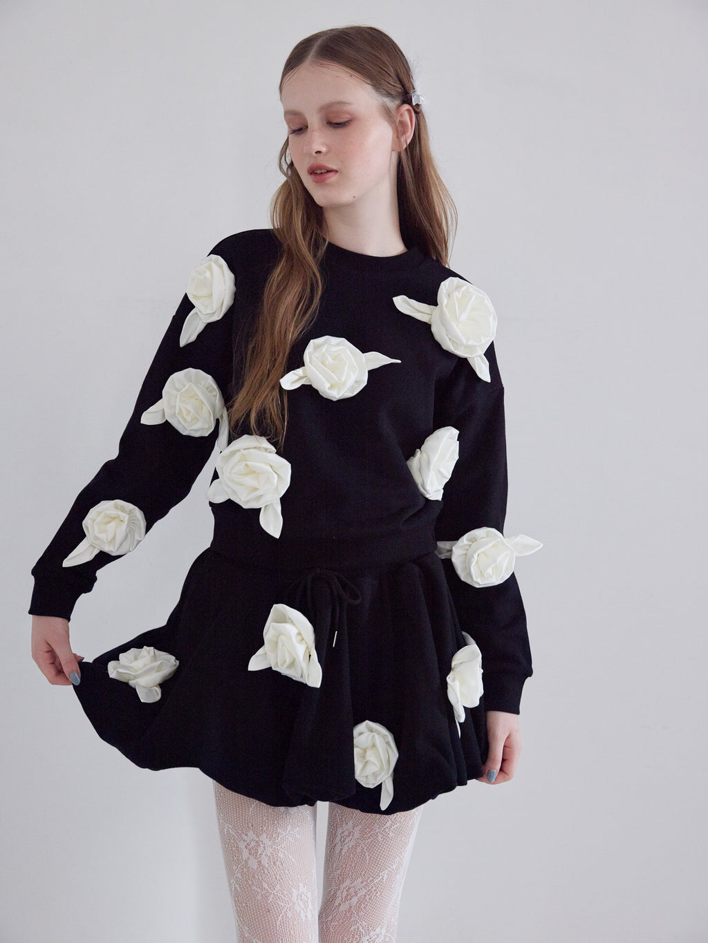 Many rose sweat balloon skirt ブラック size:M model:173cm ALINA