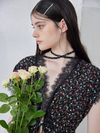 Lace trimming flower dress ブラック size:M model:170cm ALICE