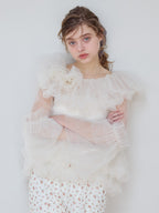 Rose tulle off shoulder blouse ホワイト size:M model:174cm KATERYNA