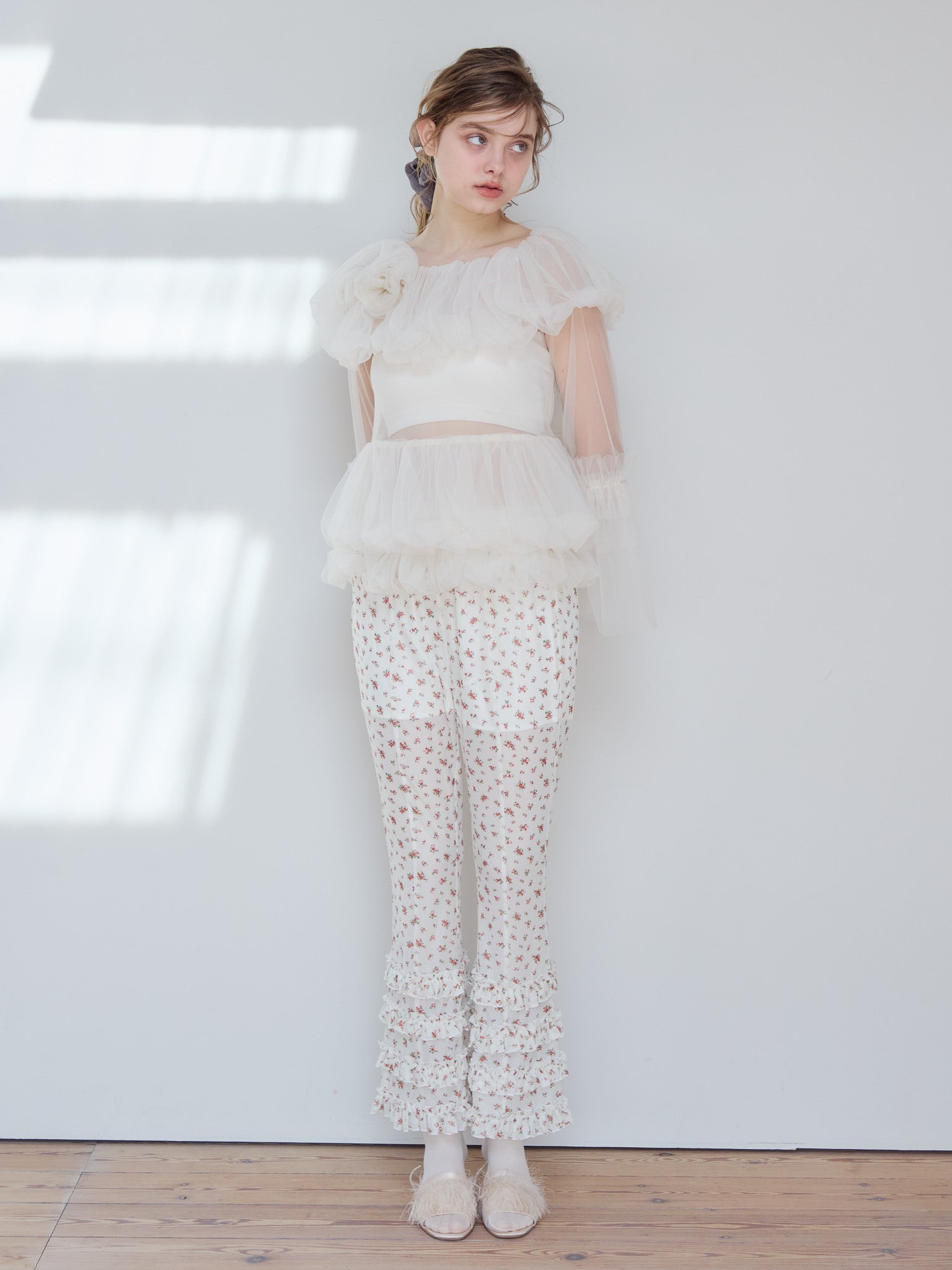 Frill tulle print pants アイボリー size:M model:174cm KATERYNA