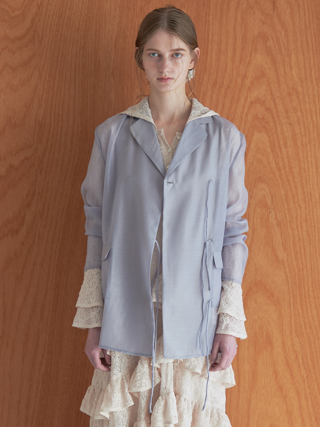 Ribbon sheer jacket グレー size:M model:174cm LERA