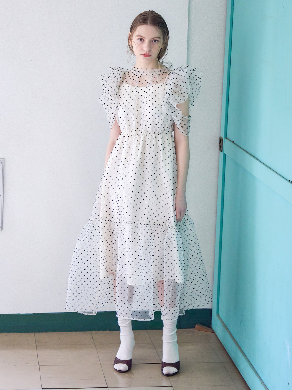 Dot organdy dress ホワイト size:M model:171cm ANIUTA