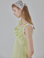 Lace trim satin ribbon dress ライム size:M model:175cm MARTA