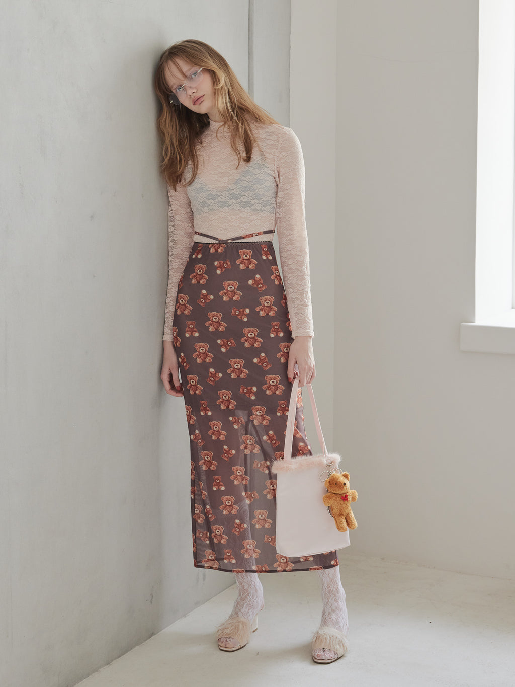 Teddy bear tulle skirt モカ size:M model:173cm DASHA.G