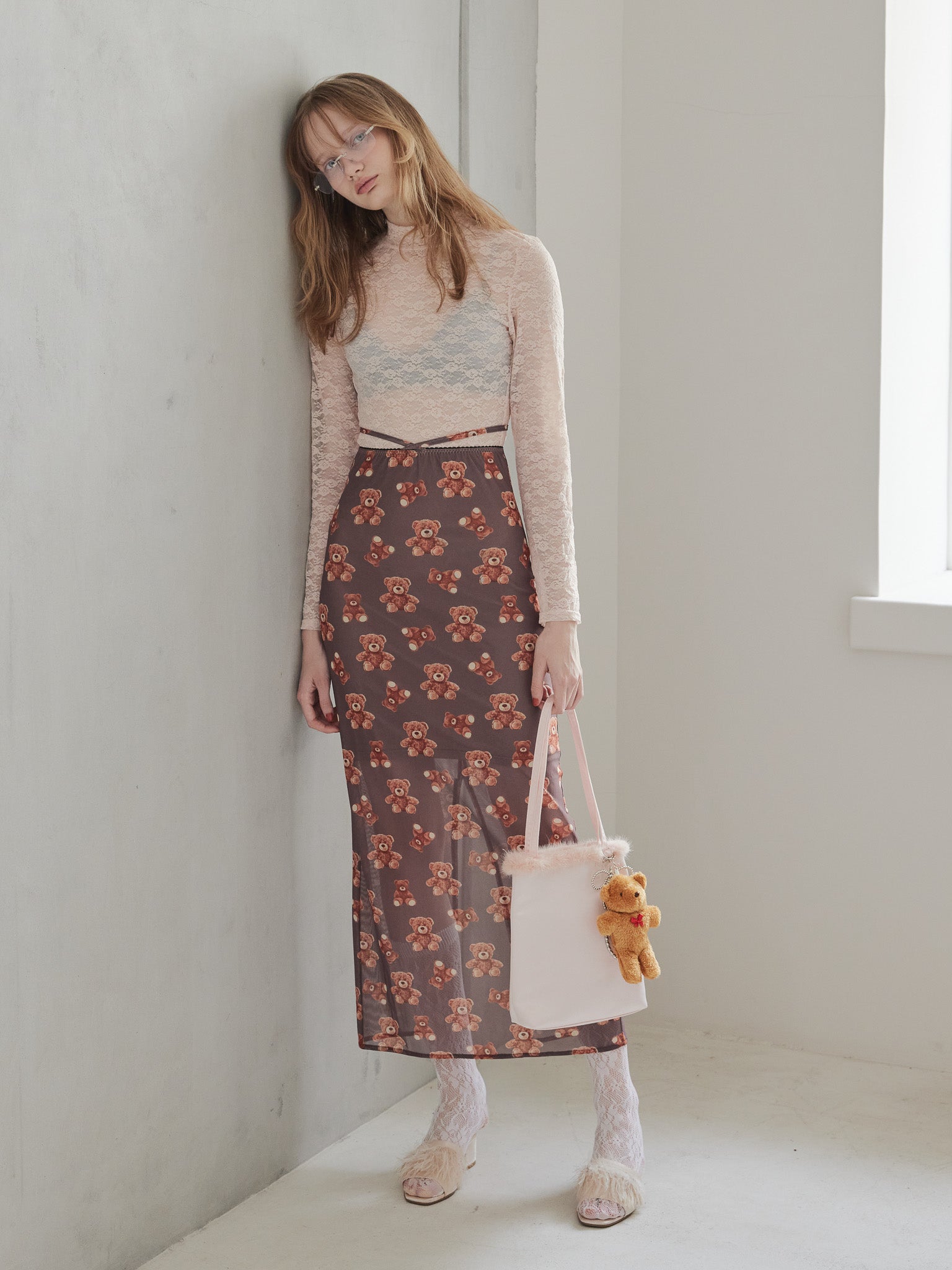 Teddy bear tulle skirt モカ size:M model:173cm DASHA.G