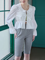 Gingham check sabrina stretch pants ブラック size:M model:171cm ANIUTA
