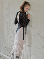 Shiny lace tiered skirt ピンク size:M model:173cm DASHA.G