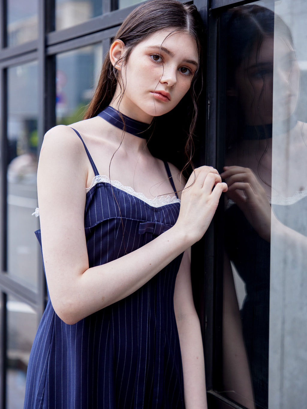 Stripe ribbon tight dress ネイビー size:M model:170cm ALICE