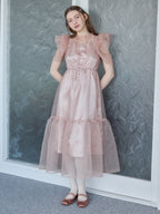 Dot organdy dress ピンクベージュ size:M model:171cm ANIUTA