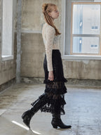 Shiny lace tiered skirt ブラック size:M model:173cm DASHA.G