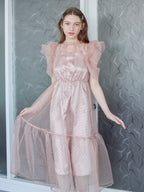 Dot organdy dress ピンクベージュ size:M model:171cm ANIUTA