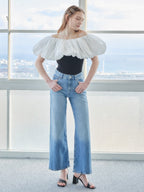 Embroidered balloon collar knit top ブラック×ホワイト size:M model:171cm ANIUTA