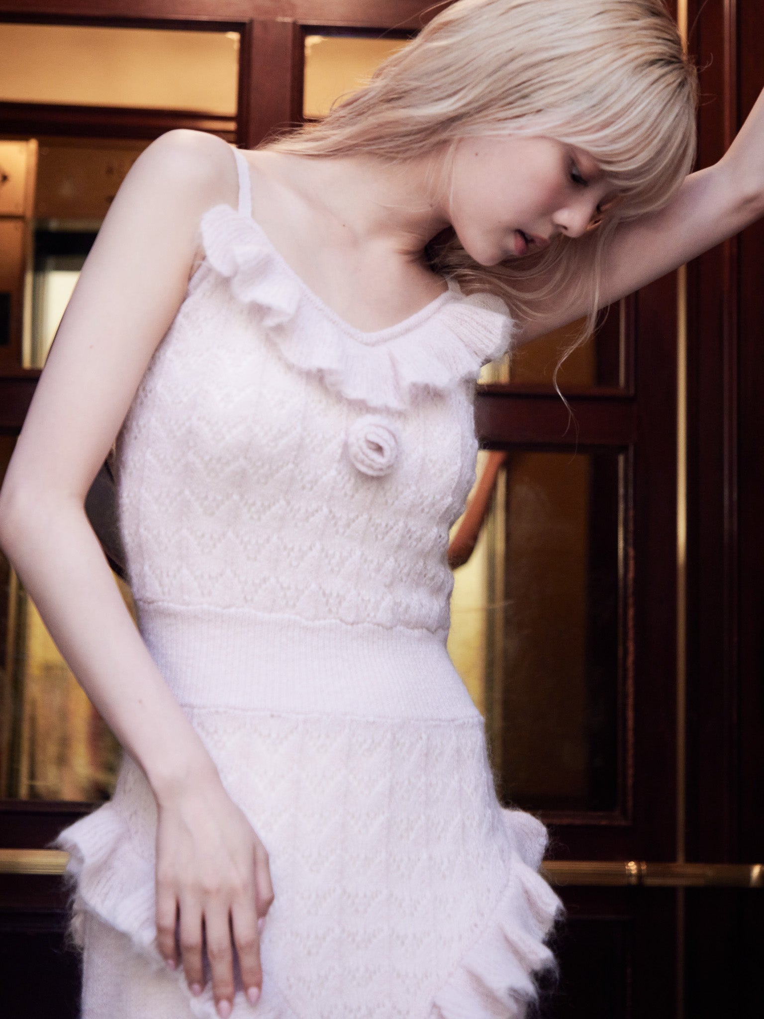 Mohair crochet cami dress ピンク size:M model:163cm MINAMI