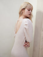 Back open shaggy knit mini dress ピンクベージュ size:M model:163cm MINAMI