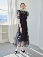 Dot organdy dress ブラック size:M model:171cm ANIUTA