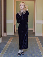 Ribbon embroidered velour dress & tippet ブラック size:M model:163cm MINAMI