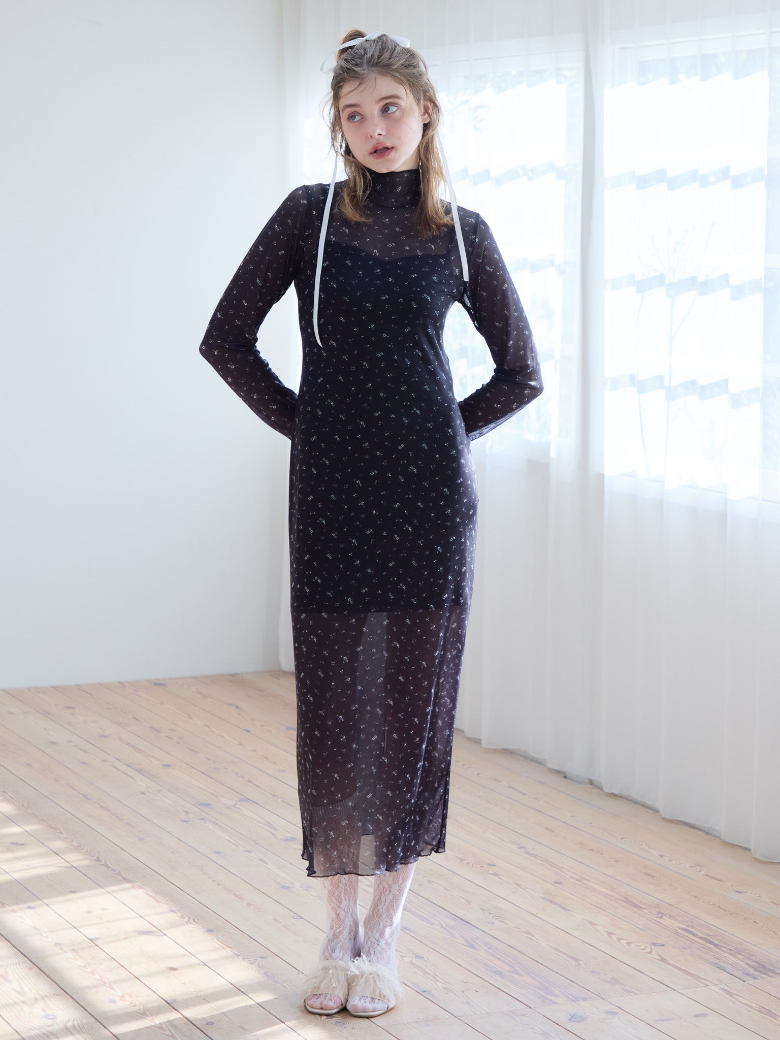 Tulle print dress & bra ブラック size:M model:174cm KATERYNA