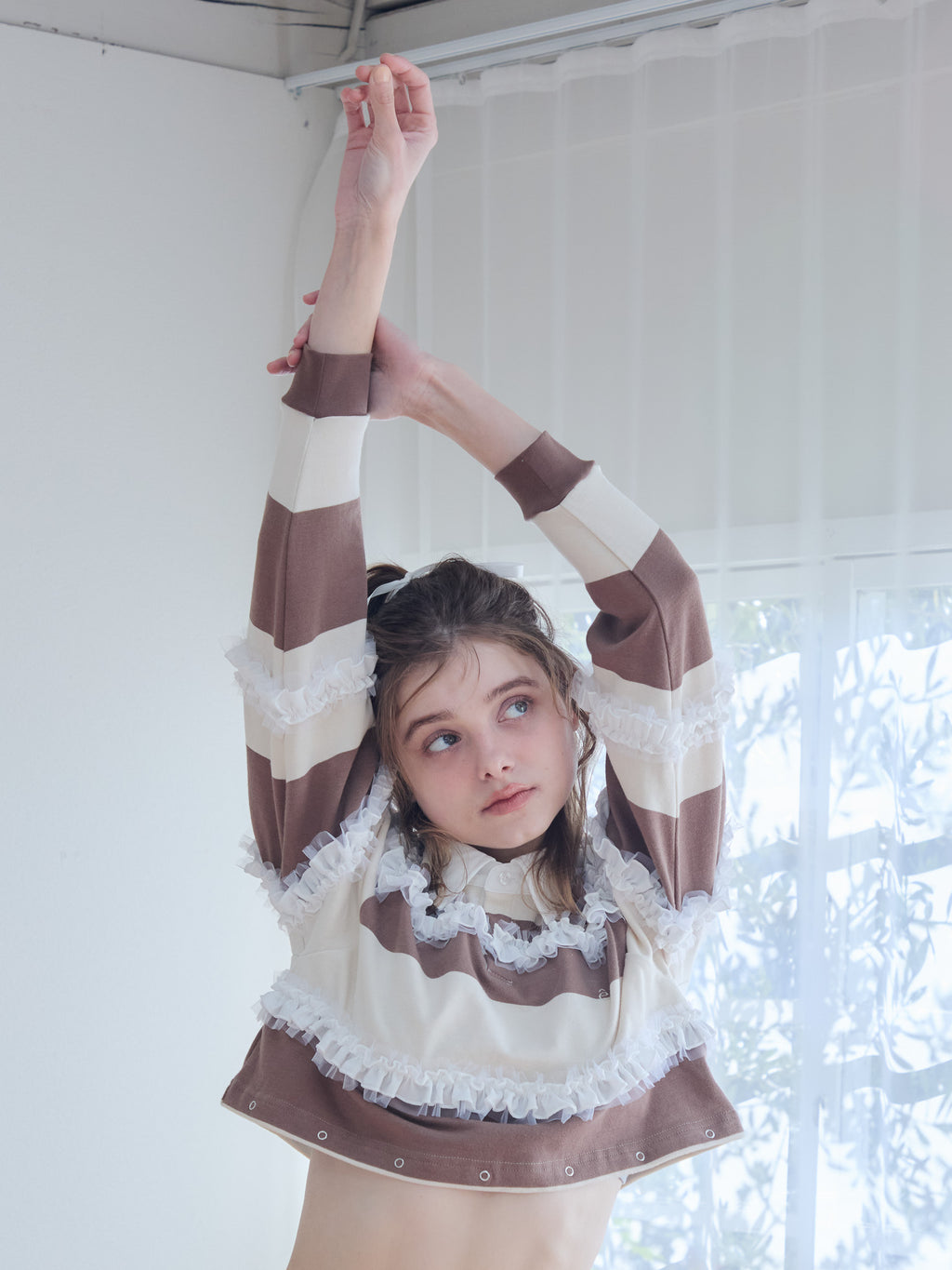 Balloon hem rugby shirt モカ size:M model:174cm KATERYNA