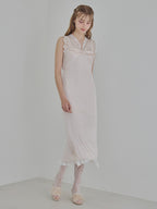 Lace trim satin ribbon dress ピンクベージュ size:M model:175cm MARTA