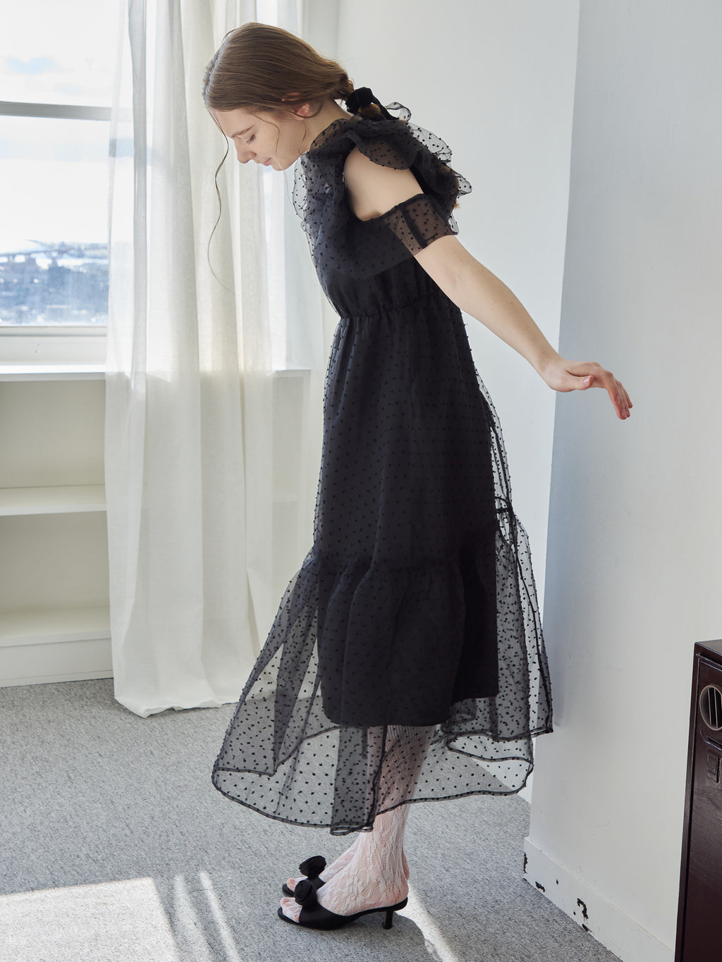 Dot organdy dress ブラック size:M model:171cm ANIUTA