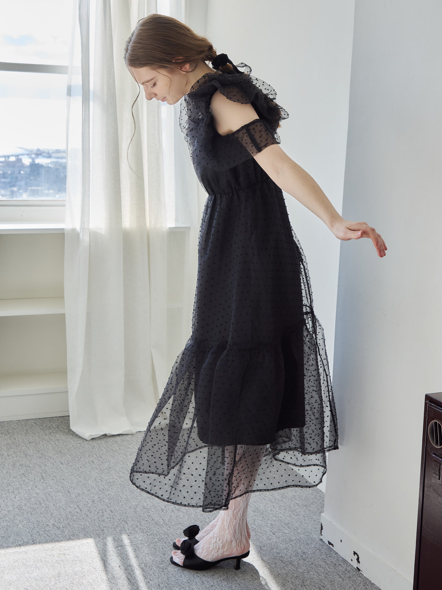 Dot organdy dress ブラック size:M model:171cm ANIUTA
