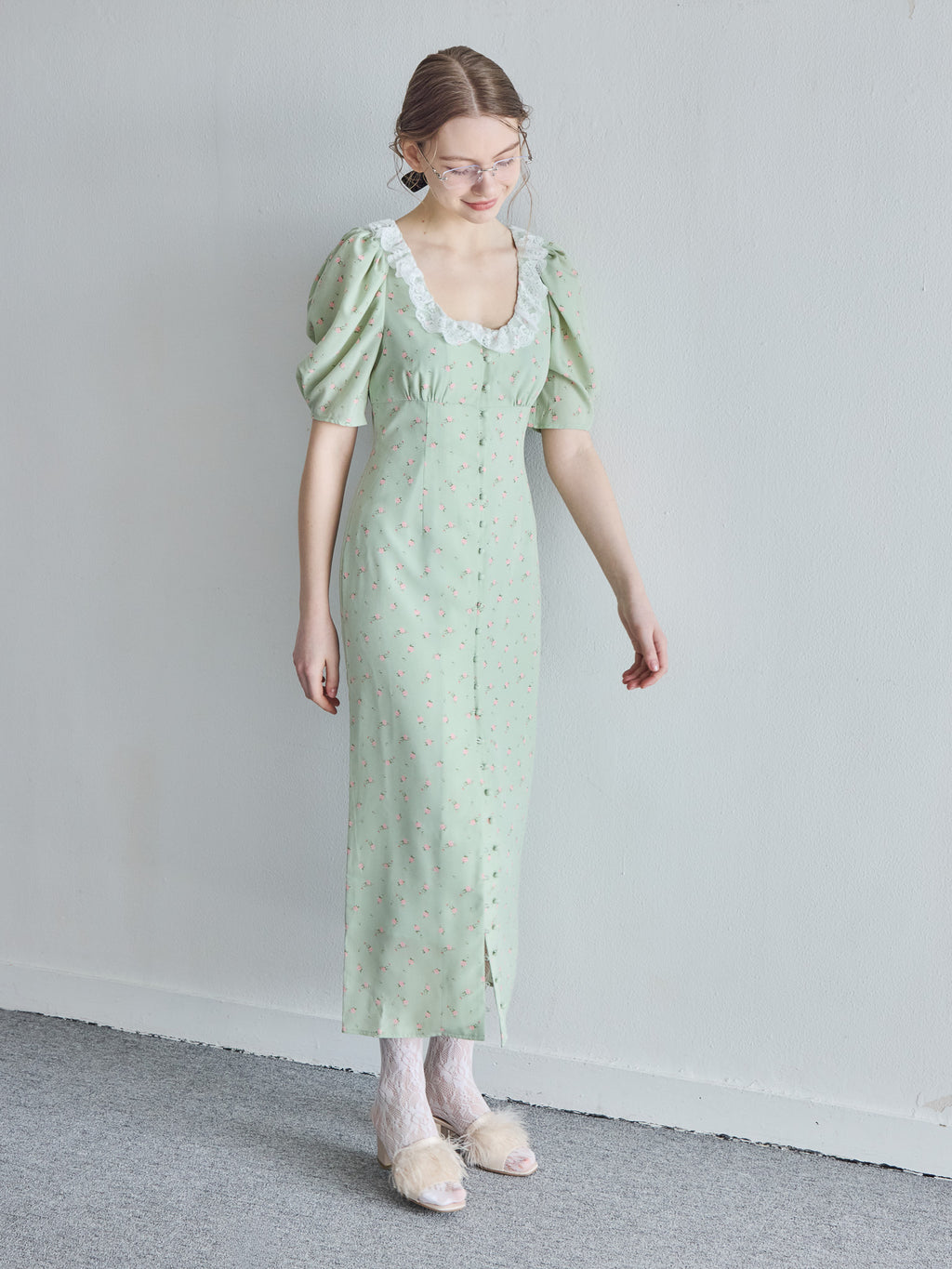 Decollete lace dress ミント size:M model:171cm ANIUTA