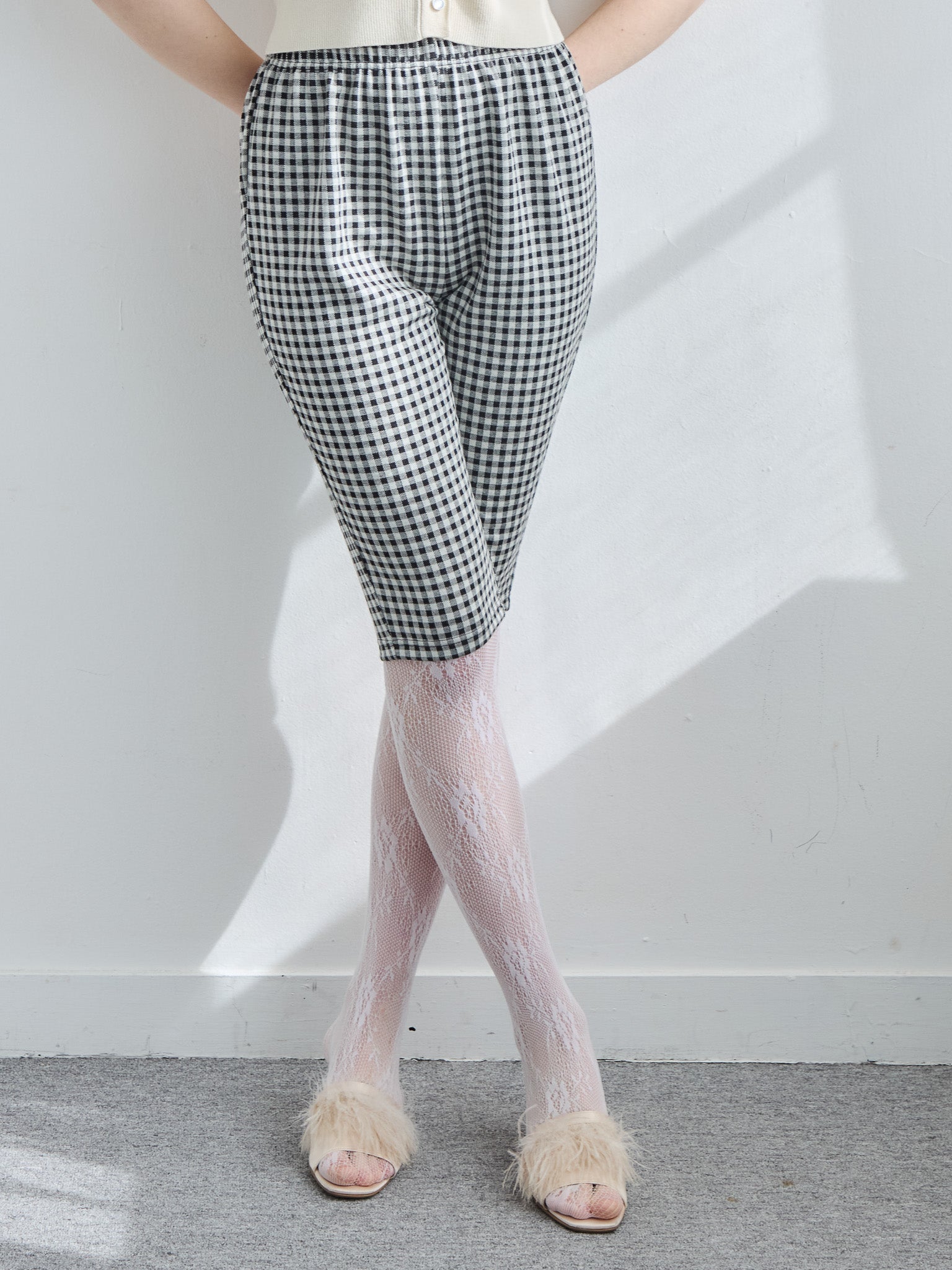 Gingham check sabrina stretch pants ブラック size:M model:171cm ANIUTA