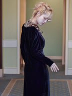 Ribbon embroidered velour dress & tippet ブラック size:M model:163cm MINAMI